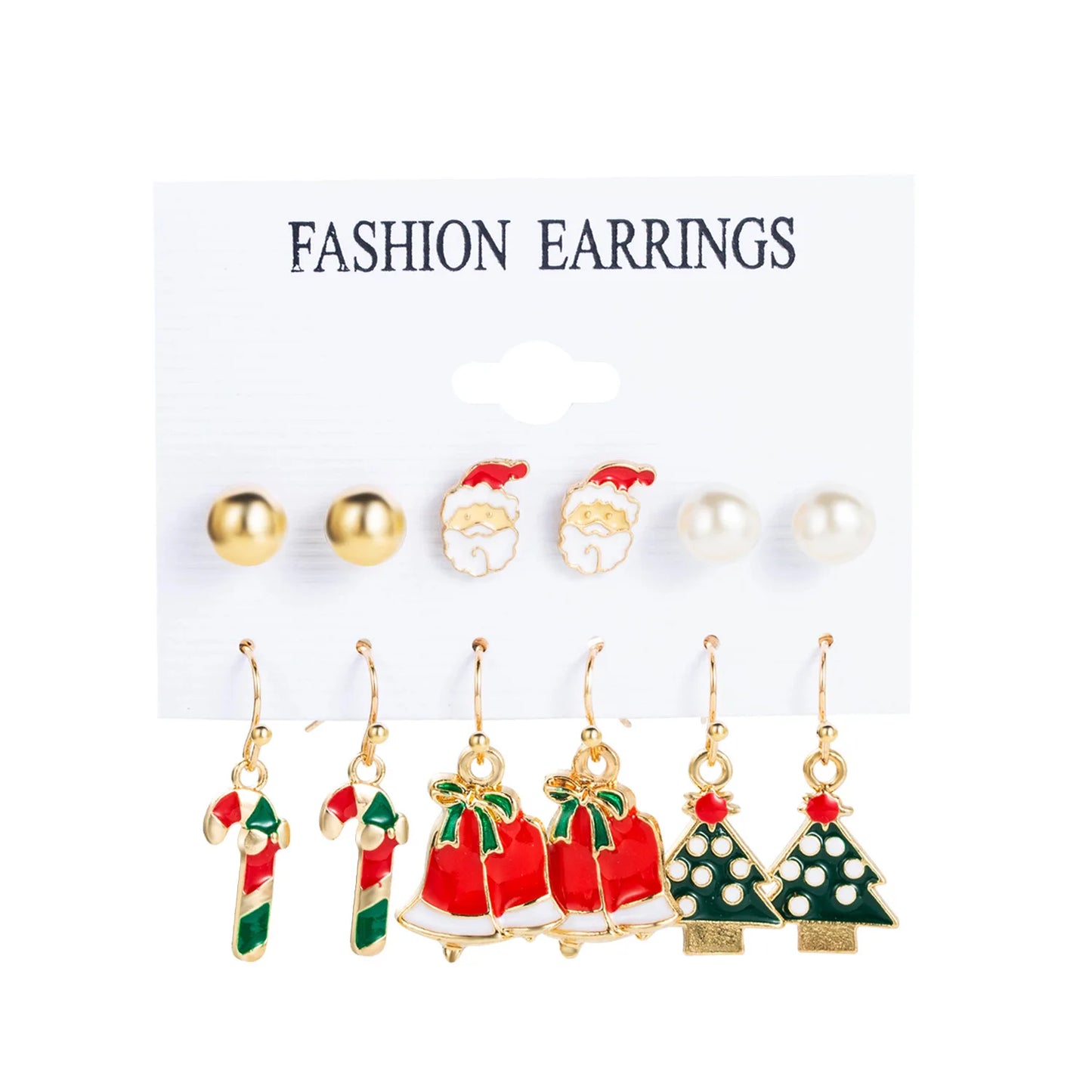 6pcs Women's Christmas Stud Earring Set Elk Christmas Tree Snowman Moon Decoration Hoop Earrings  Pierced Ear Jewelry Gift