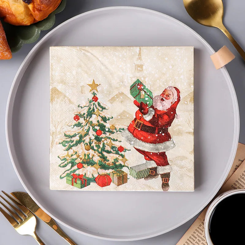 20pcs Xmas Christmas Napkins tissue Christmas tree Santa Claus pattern Napkins Christmas Dinner Napkins Christmas party supplies