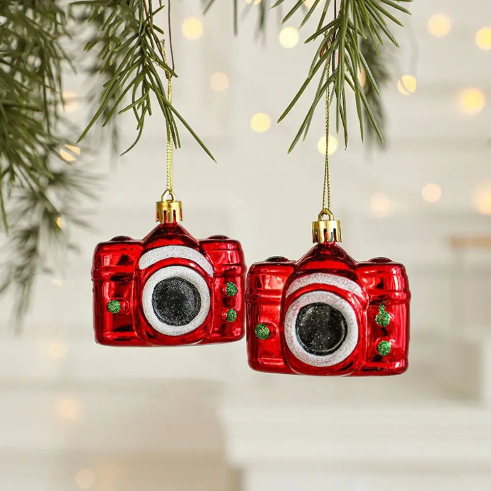 2PCS Red&white Christmas Hanging Decoration Santa Clause Camera Owl Xmas Ornament Ball Shopwindow Plastic Xmas Baubles