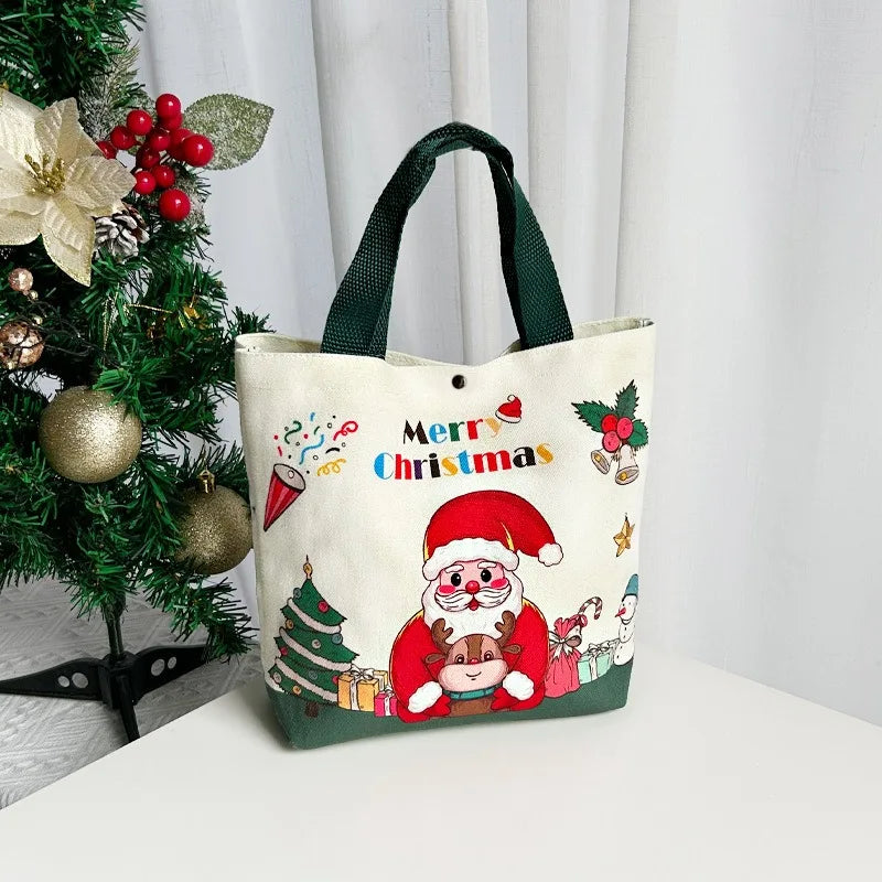 Christmas Gift Bag Cartoon Santa Claus Elk Xmas Tree Handheld Canvas Bag Merry Christmas Decor Natal Navidad Happy New Year 2025