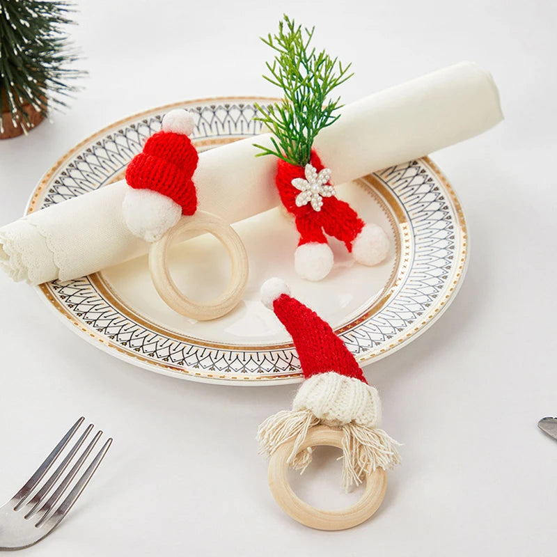 Christmas Napkin Ring Mini Santa Hat Scarf Napkin Holder Rings Christmas Decoration Xmas Party Banquet Hotel Table Dinner Decor