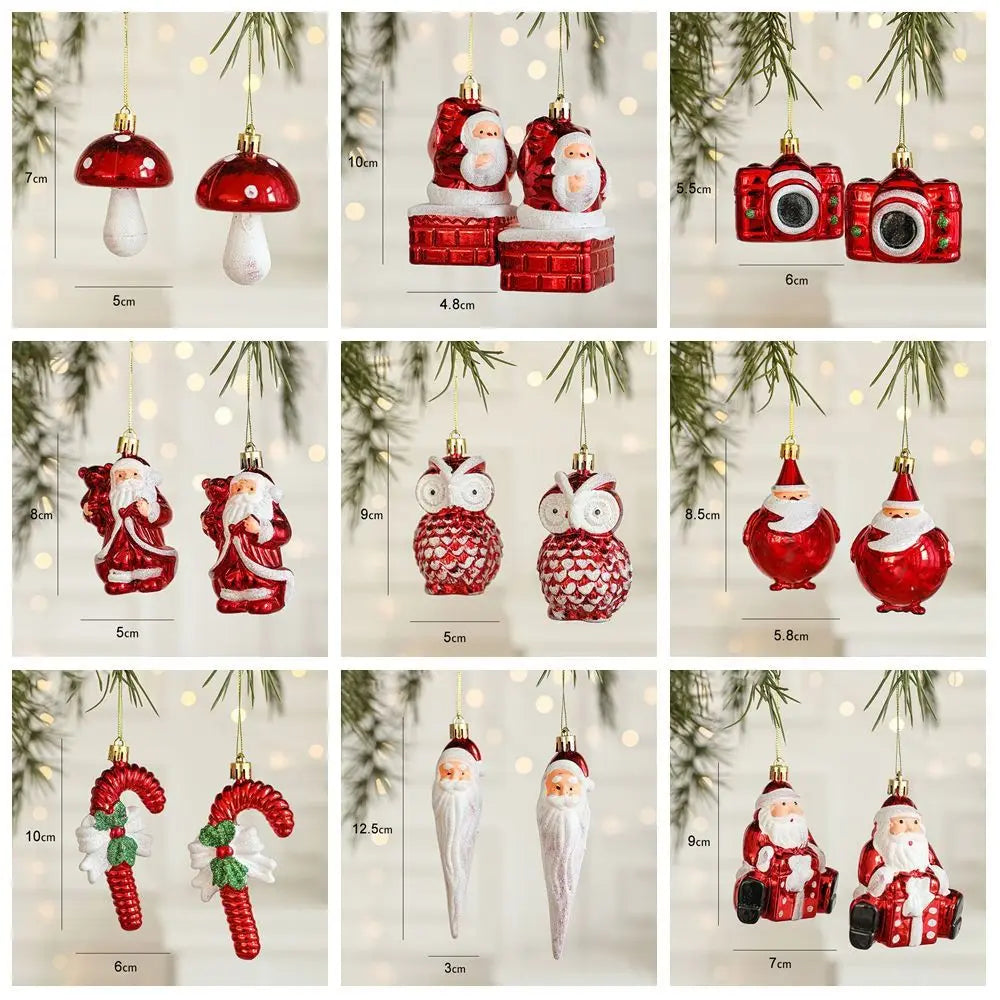 2PCS Red&white Christmas Hanging Decoration Santa Clause Camera Owl Xmas Ornament Ball Shopwindow Plastic Xmas Baubles