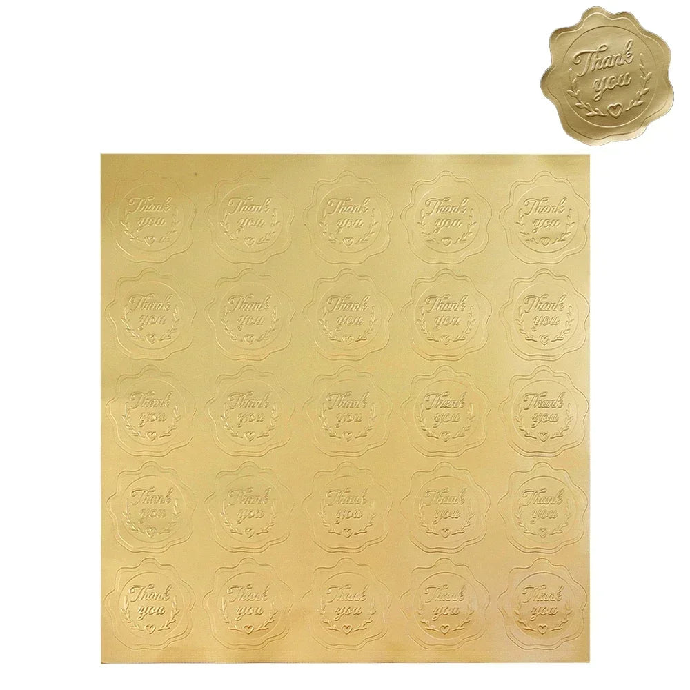 100/25Pcs Gold Embossed Heart Sticker Thank You Envelope Sealing Sticker Christmas Gift Decoration, Wedding Party Invitation Card