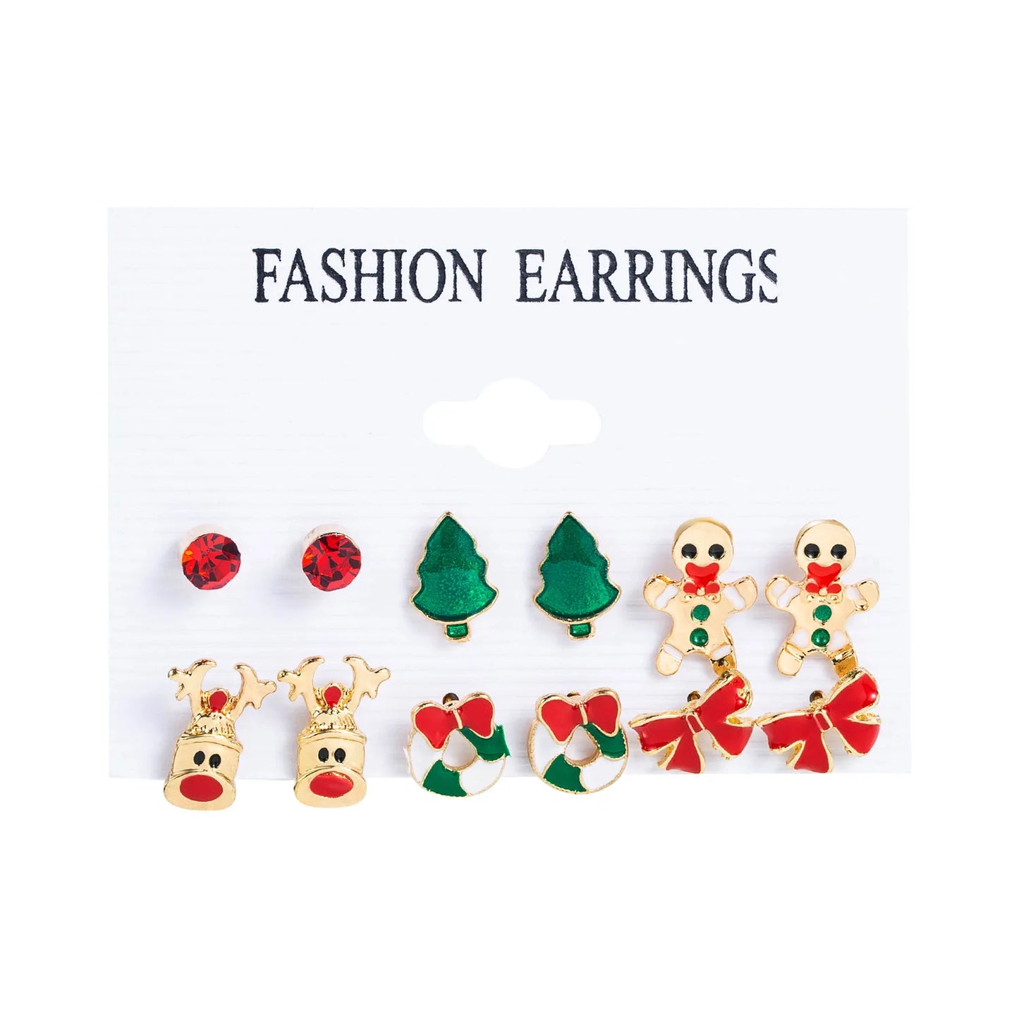 6pcs Women's Christmas Stud Earring Set Elk Christmas Tree Snowman Moon Decoration Hoop Earrings  Pierced Ear Jewelry Gift