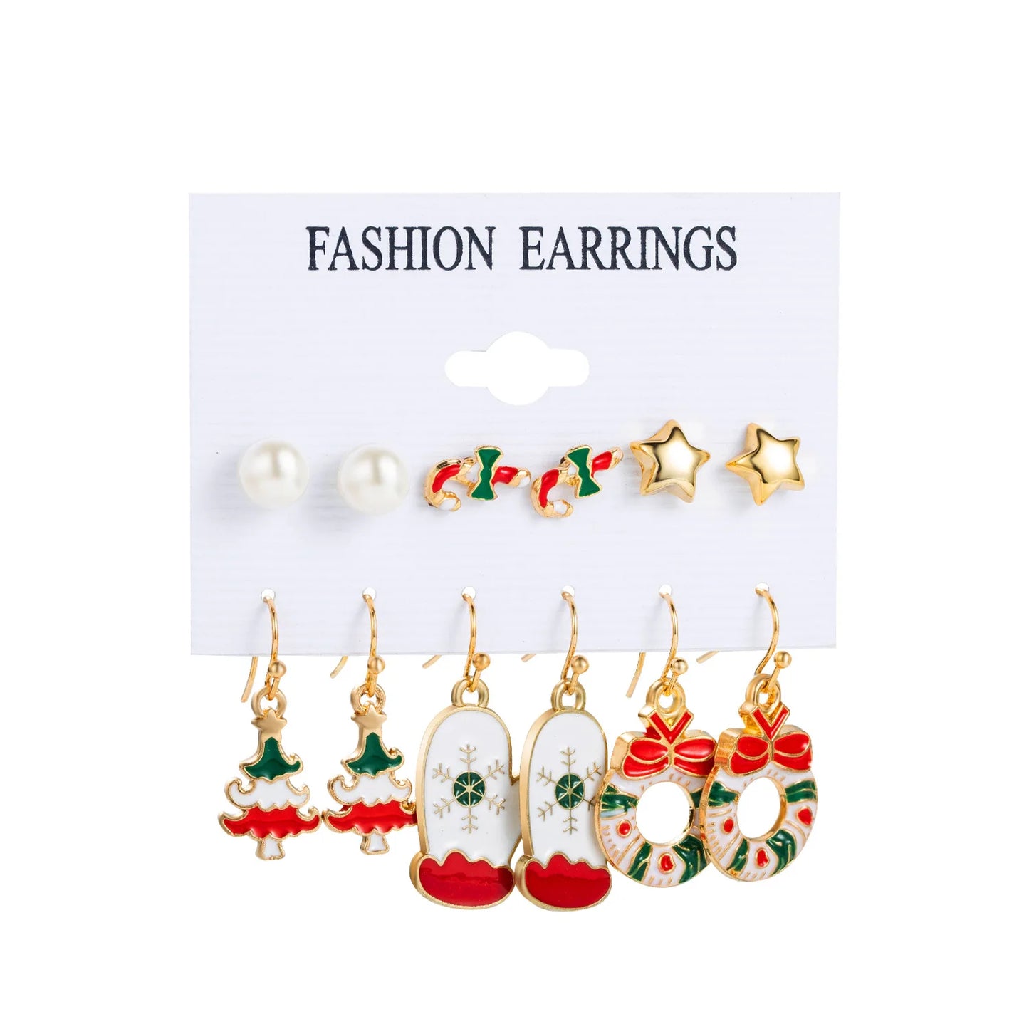 6pcs Women's Christmas Stud Earring Set Elk Christmas Tree Snowman Moon Decoration Hoop Earrings  Pierced Ear Jewelry Gift