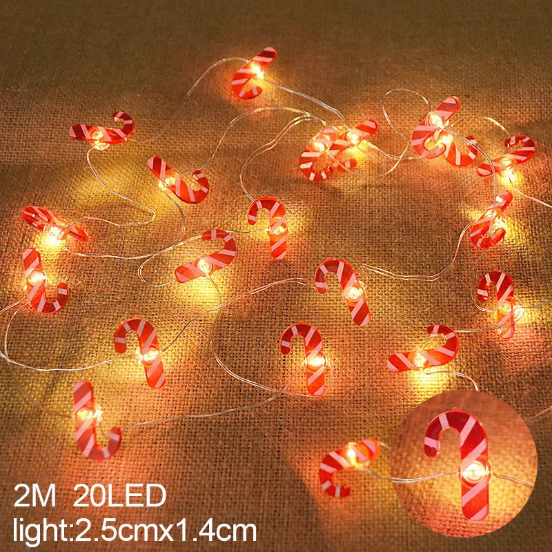 2M 20LED Santa Claus Snowflake LED Light String Christmas Decoration For Home Xmas Tree Ornament 2024 Navidad Kids Gift New Year