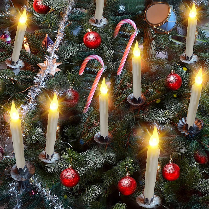 12 Pcs Floating Candles With Magic Wand Flickering Warm Light LED Flameless Candle Taper Candles For Christmas Party