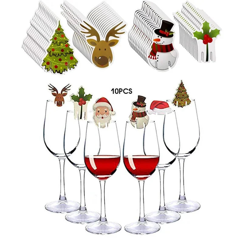 10Pcs Wine Cup Card Christmas Party Dinner Decoration Navidad Noel Wine Glass Cards Ornaments New Year Gift Christmas Decoration