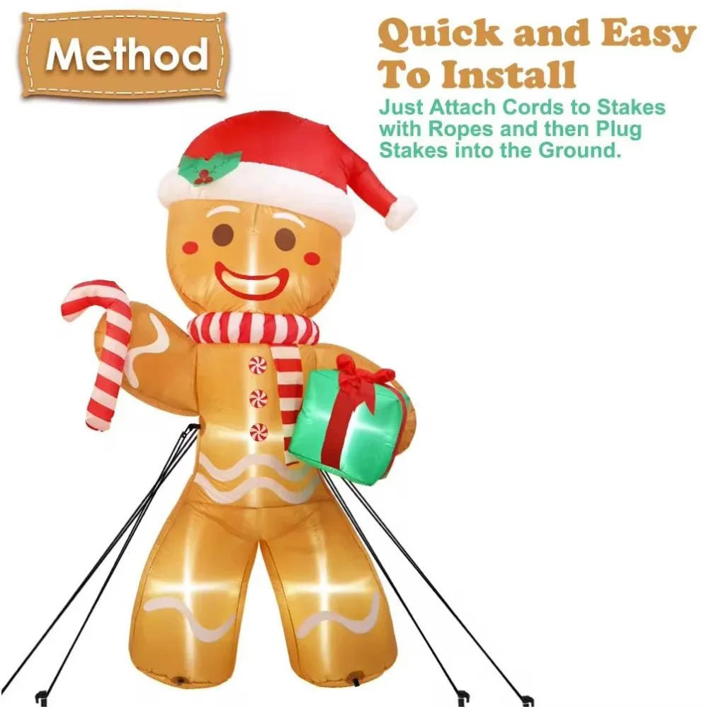 8FT/2.4M Christmas Inflatable Gingerbread Man with LED Lights Xmas Yard Decorations Christmas Blow Up Yard Decorations for Yard