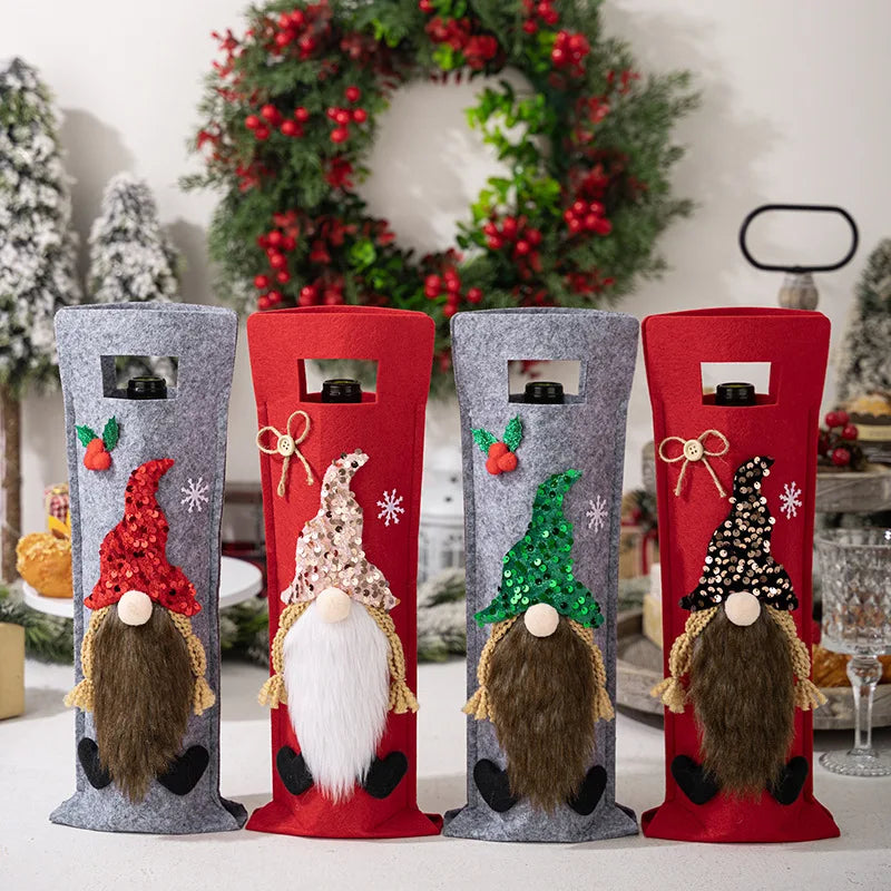 4pcs Christmas Felt Wine Bottle Covers Bag Gnome Faceless doll Wine Bottle Bag Christmas Decoration Xmas Dinner Table Decor