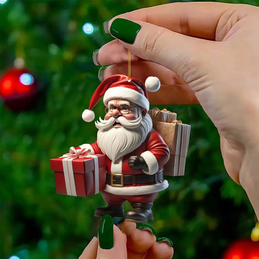 Christmas Flat Acrylic Cartoon Car Hanging Pendants Xmas Santa Claus Snowman Ornaments Merry Christmas Decor Noel Tree Hangings