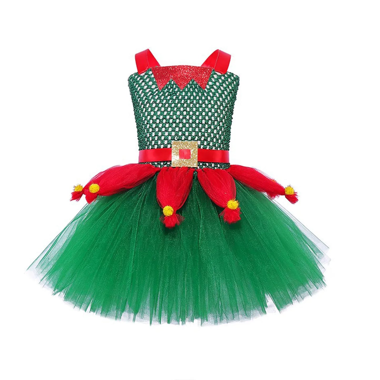 Girls Christmas Elf Costume - Xmas Play Fancy Dress-up