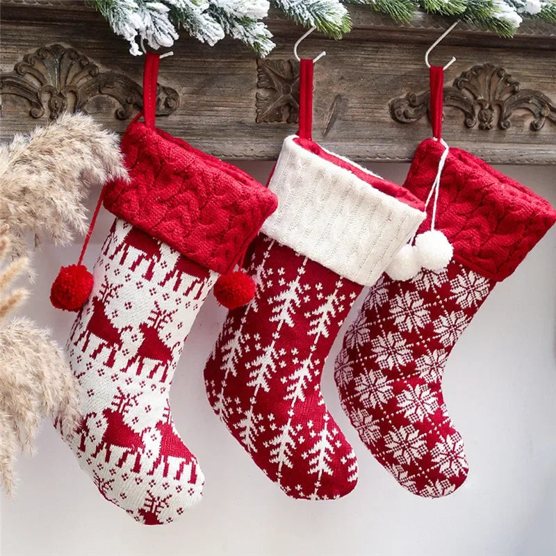 Christmas Stocking Sack Xmas Gift Candy Bag Christmas Decorations For Home Knitted Sock Christmas Tree Decor