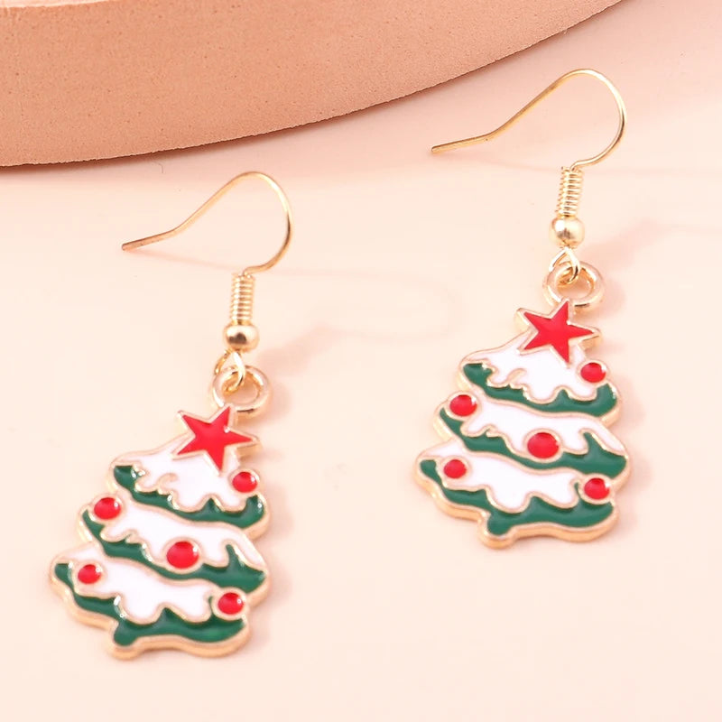 Merry Christmas Drop Earrings for Women Christmas Tree Deer Santa Dangle Earrings New Year Jewelry Gifts