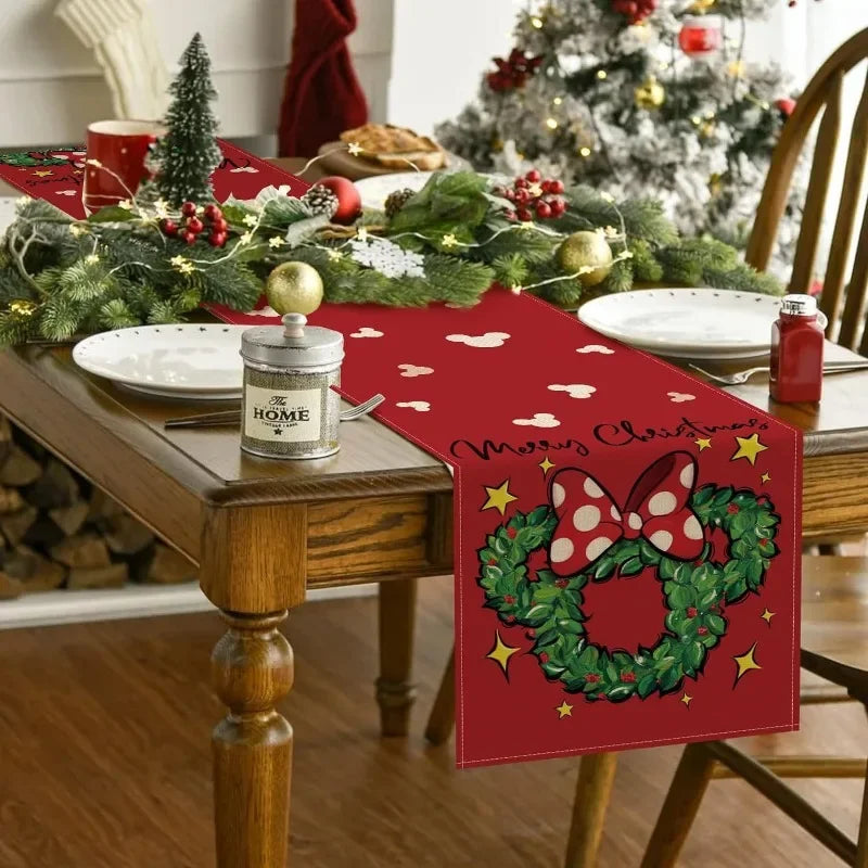 Minnie Mickey Mouse Christmas Tablecloth Cute Table Runners New Year Dinner Party Home Living Room Xmas Ornament Decor Gifts