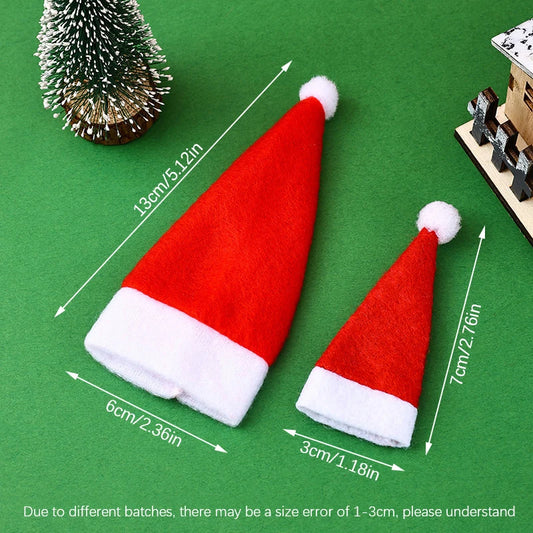 10Pcs Christmas Hats Mini Santa Claus Hat Lollipop Caps Wine Bottle Covers For Xmas Dinner Decoration, New Year Party Supplies