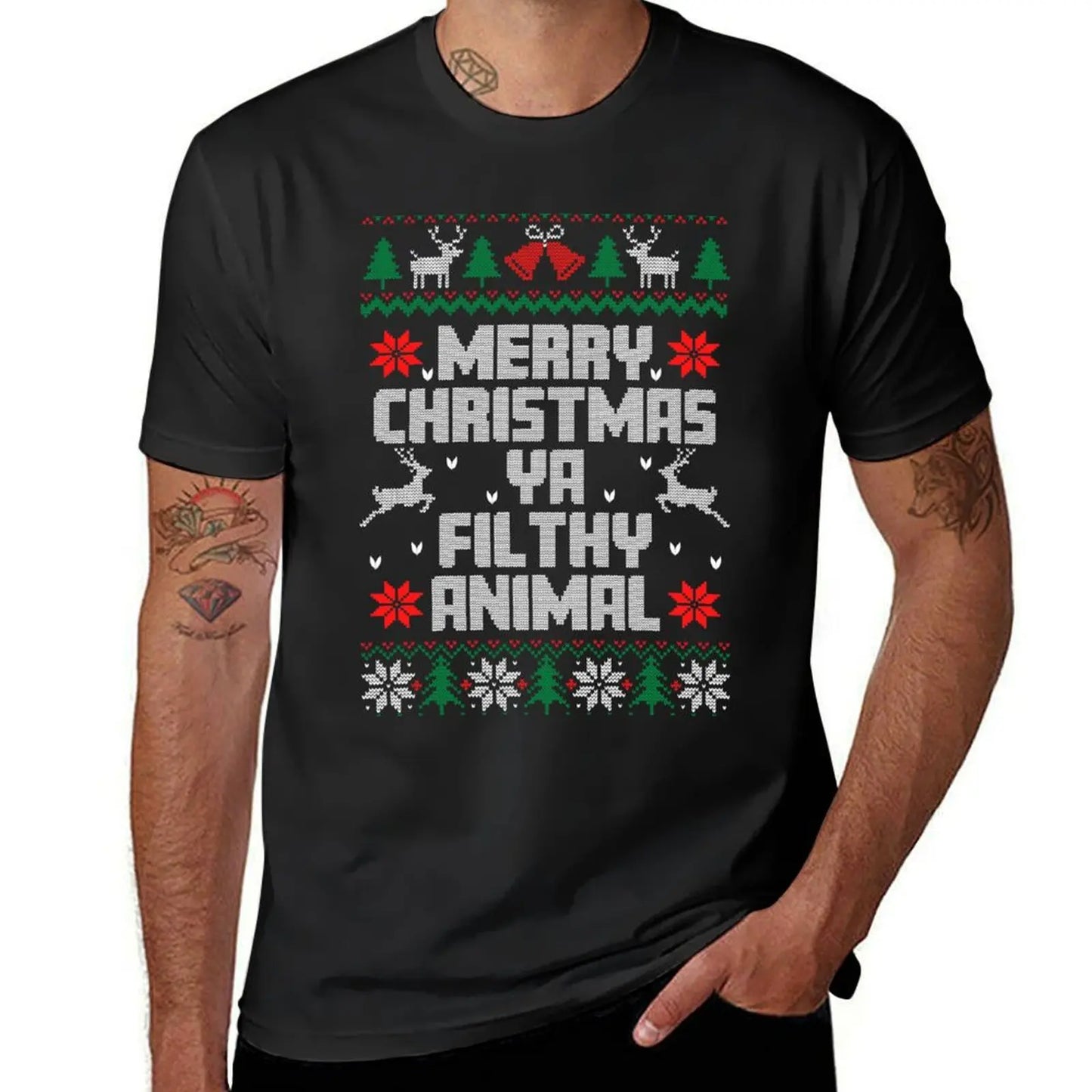 Merry Christmas Ya Filthy Animal, Ugly Holiday Sweaters, Santa Claus Christmas 2021, Tree Reindeer, Funny Snowman, Happy T-Shirt