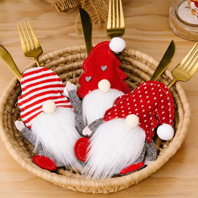 3pcs Christmas Cutlery Bag Knife Fork Tableware Holders Pocket Gnomes Christmas Dinner Table Ornaments Navidad Decorations