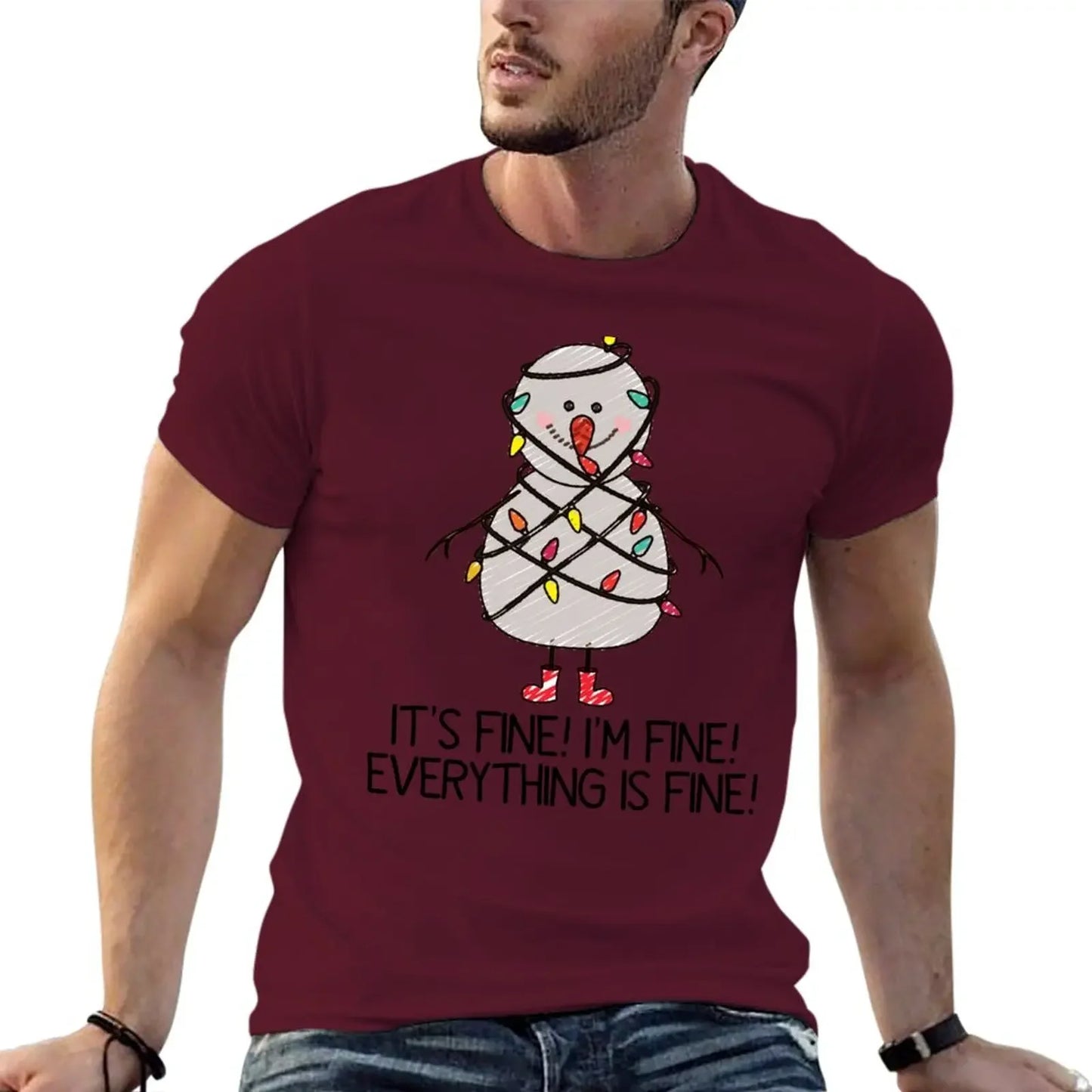 Holiday T-Shirt - I'm Fine Tangled Lights Christmas