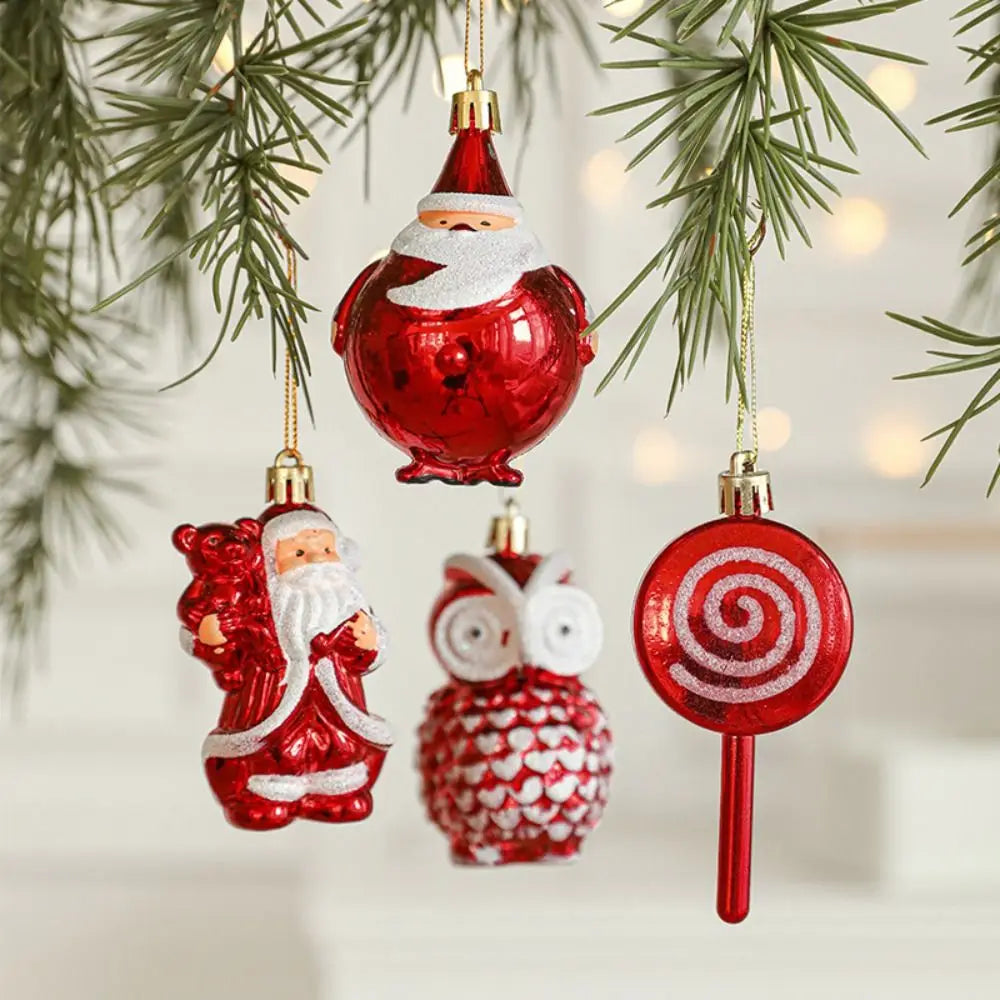 2PCS Red&white Christmas Hanging Decoration Santa Clause Camera Owl Xmas Ornament Ball Shopwindow Plastic Xmas Baubles