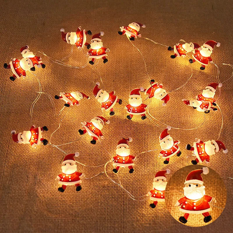 2M 20LED Santa Claus Snowflake LED Light String Christmas Decoration For Home Xmas Tree Ornament 2024 Navidad Kids Gift New Year