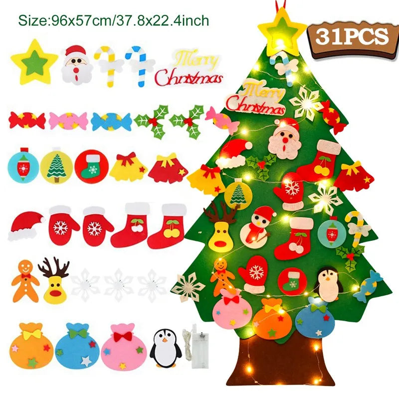 DIY Felt Christmas Tree with Light Christmas Decoration for Home Navidad Christmas Ornaments Xmas Natal Noel Gifts New Year 2024