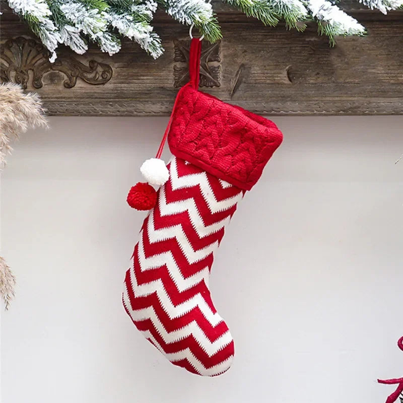 Christmas Stocking Sack Xmas Gift Candy Bag Christmas Decorations For Home Knitted Sock Christmas Tree Decor