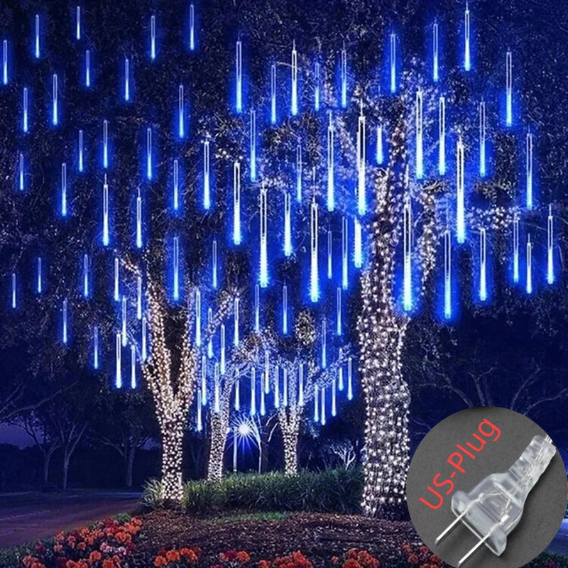 Solar Meteor Shower Rain String Lights Waterproof Garden Light 8 Tubes Christmas Tree Holiday Party Wedding Holiday Decoration