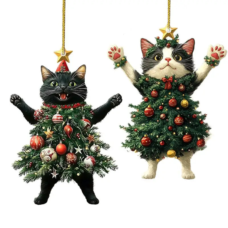 Cat Ornaments For Christmas Tree Rearview Christmas Cat Charm Ornament Vehicle Rearview Kitten Pendant Accessories Cat Pendant