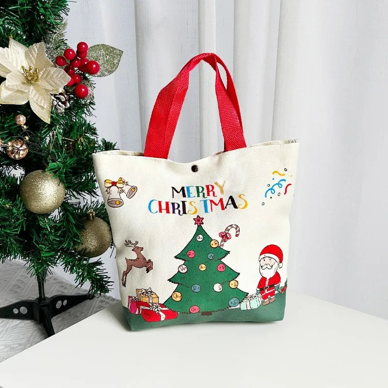 Christmas Gift Bag Cartoon Santa Claus Elk Xmas Tree Handheld Canvas Bag Merry Christmas Decor Natal Navidad Happy New Year 2025