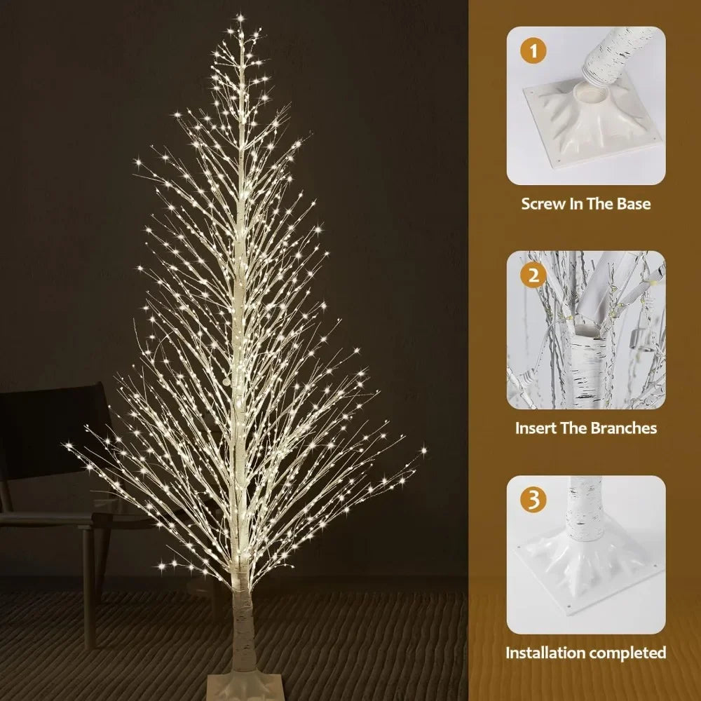 7FT Lighted Birch Tree 1000 LED Warm White Lights with Twinkle Lights，LED Artificial Tree Light for Christmas Decorations