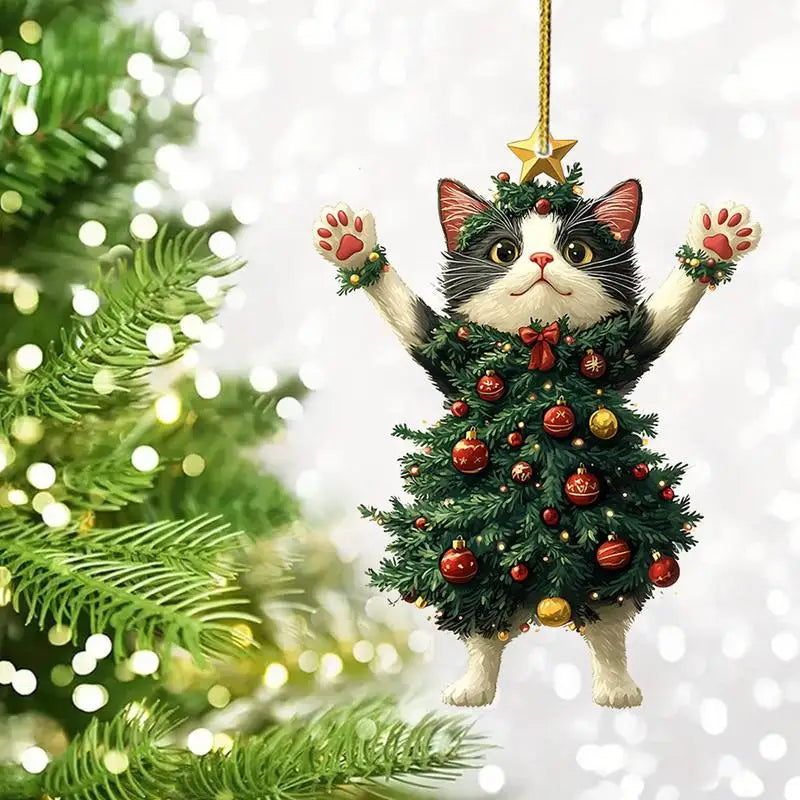 Cat Ornaments For Christmas Tree Rearview Christmas Cat Charm Ornament Vehicle Rearview Kitten Pendant Accessories Cat Pendant