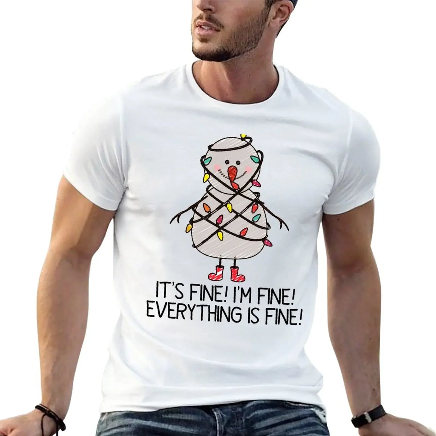 Holiday T-Shirt - I'm Fine Tangled Lights Christmas