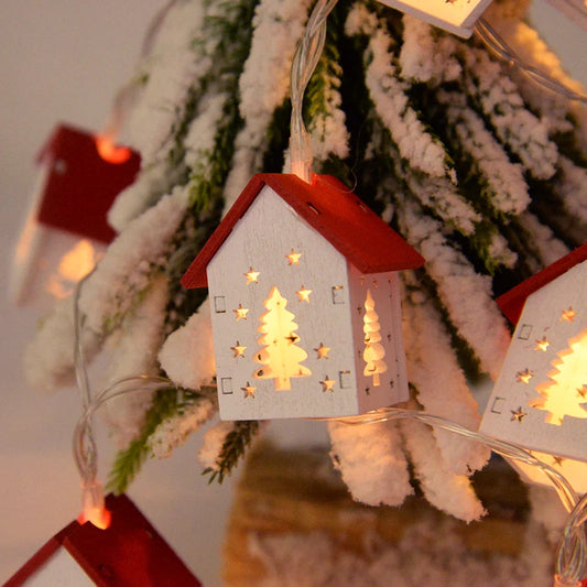 Christmas Wooden House LED String Light Xmas Tree Hanging Ornament 2024 Christmas Decoration For Home Kids New Year Gift Navidad