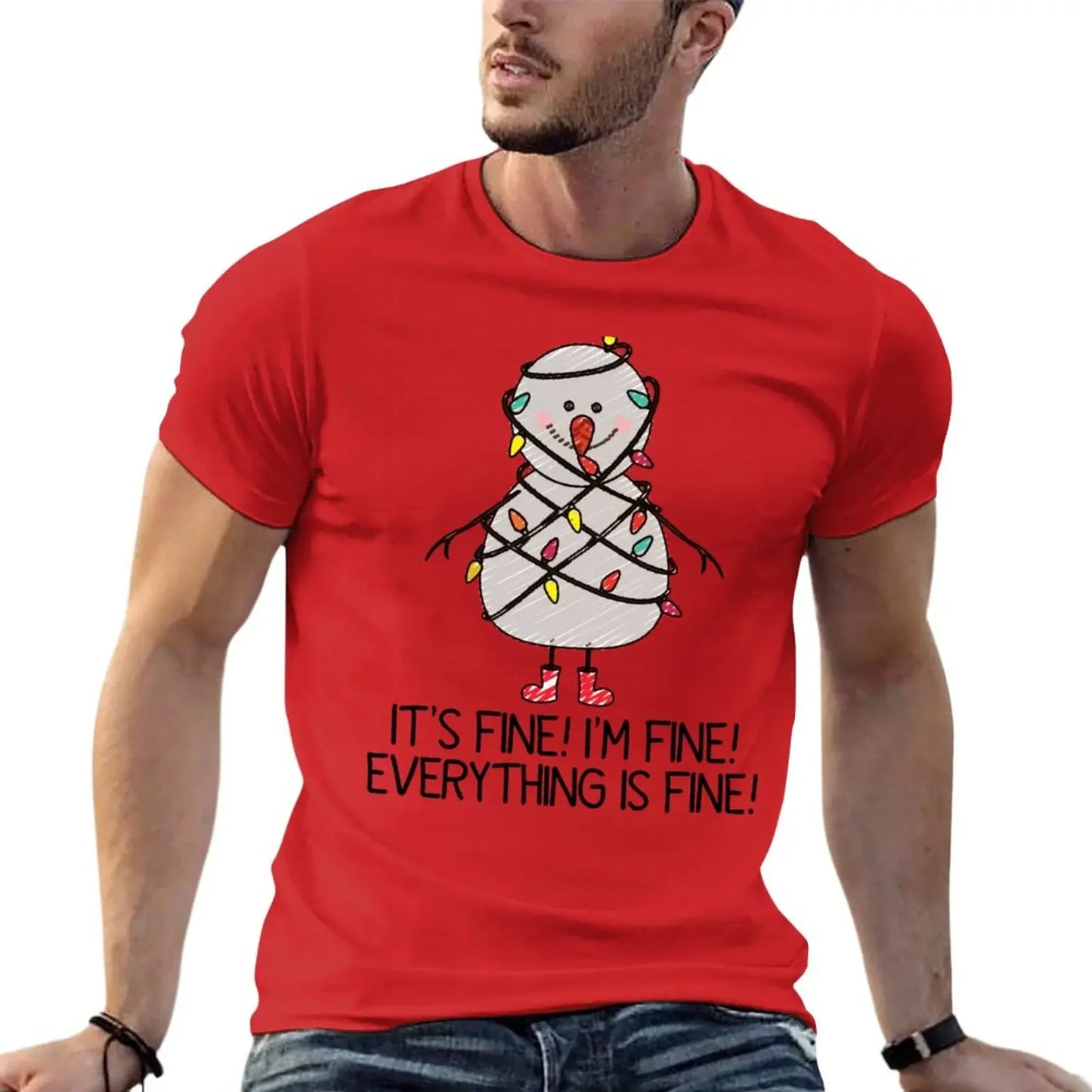 Holiday T-Shirt - I'm Fine Tangled Lights Christmas