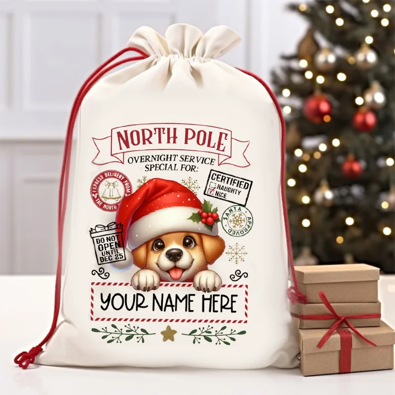 Personalised Name 30x40cm Christmas Pet Gift Bags Santa Sack Christmas Ornaments New Year Christmas Gifts for Kids Boys Girls