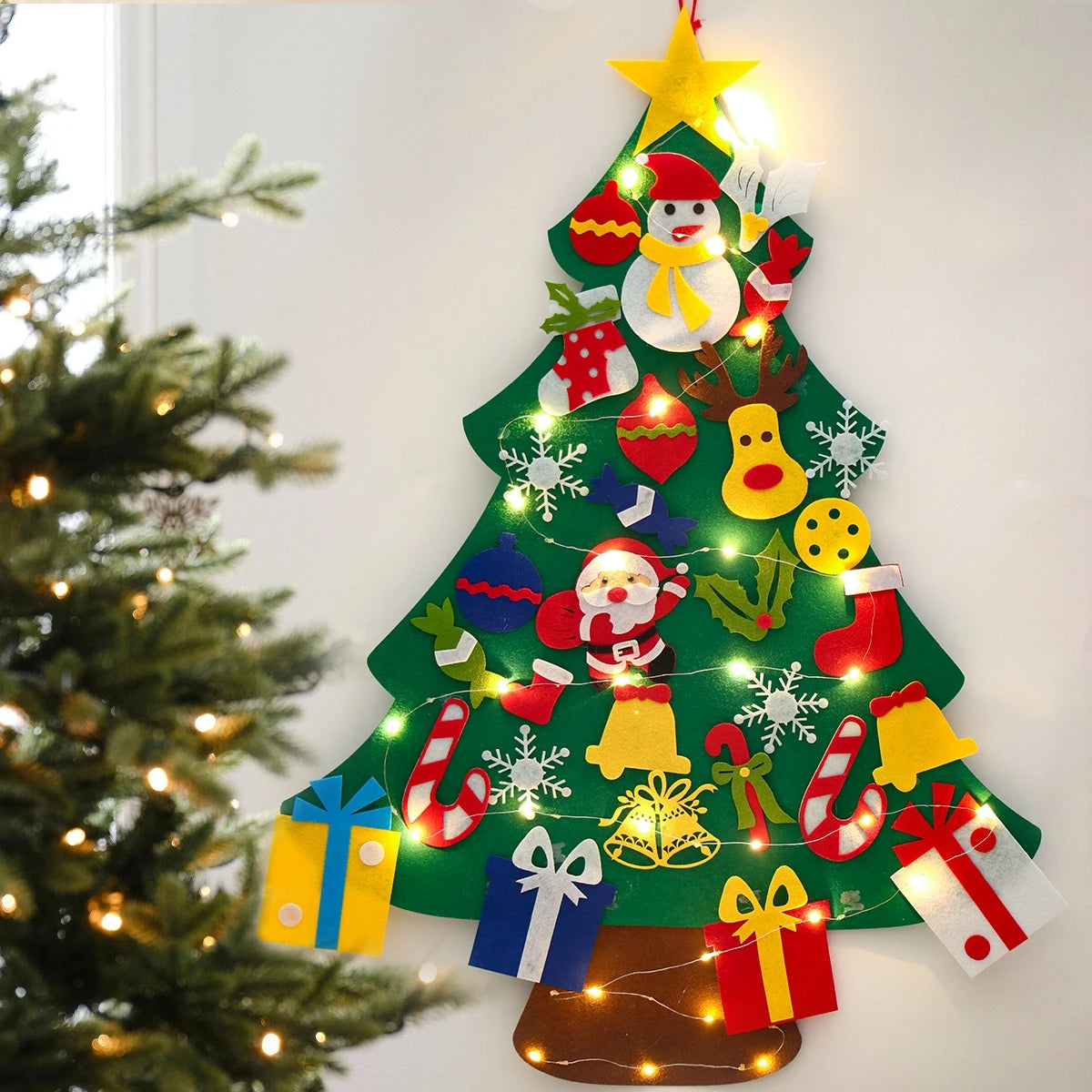 DIY Felt Christmas Tree with Light Christmas Decoration for Home Navidad Christmas Ornaments Xmas Natal Noel Gifts New Year 2024