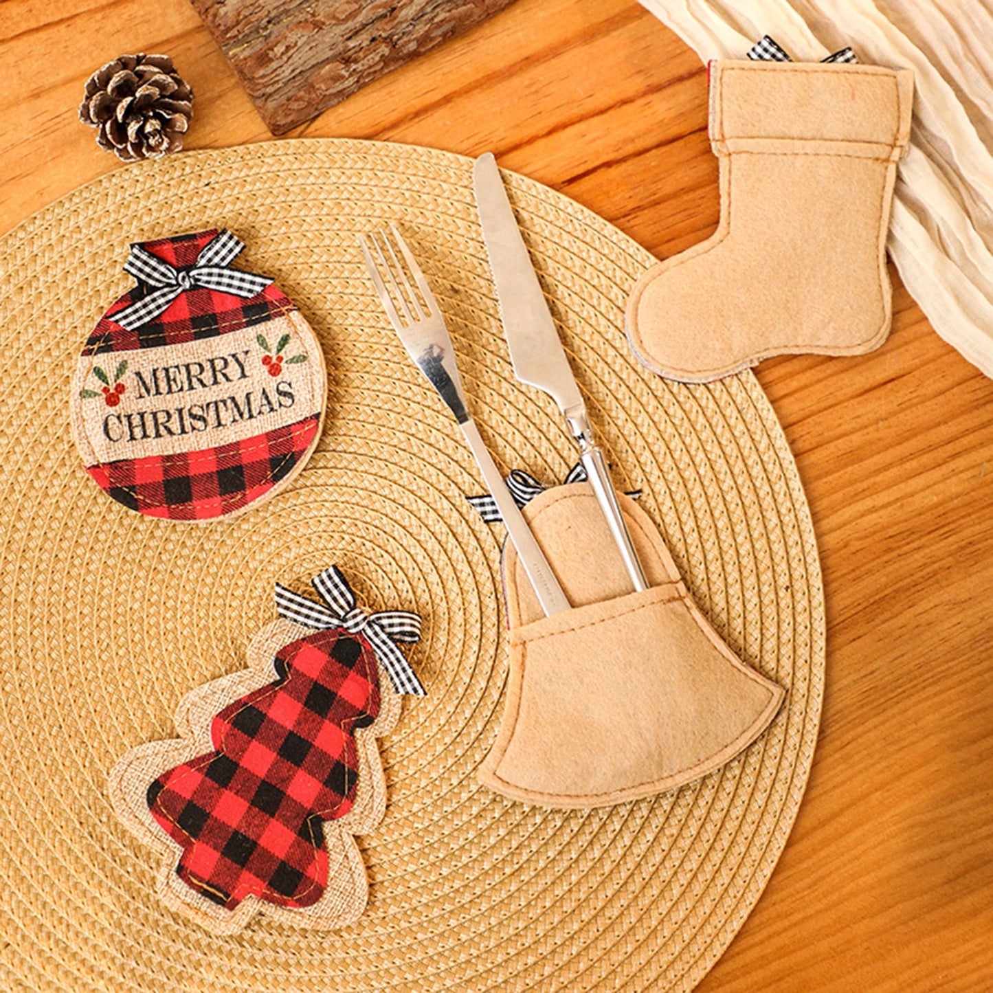 Christmas Silverware Holders Buffalo Plaid Tableware Knife and Fork Bags Pouches for Dinner Table Decor