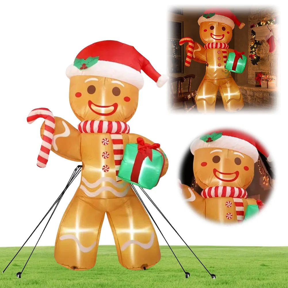 8FT/2.4M Christmas Inflatable Gingerbread Man with LED Lights Xmas Yard Decorations Christmas Blow Up Yard Decorations for Yard