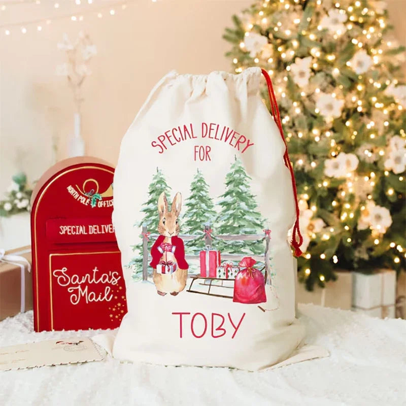 Personalised Rabbit bunny Santa Claus sack Christmas stocking Merry Xmas eve home Decoration kid girl boy gift Present Toy Bag