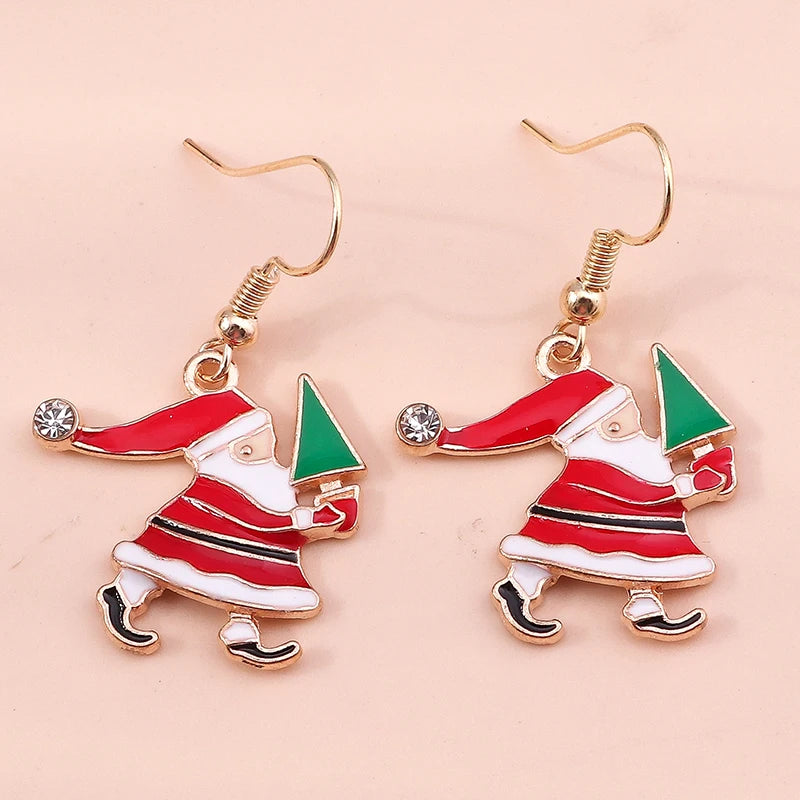 Merry Christmas Drop Earrings for Women Christmas Tree Deer Santa Dangle Earrings New Year Jewelry Gifts