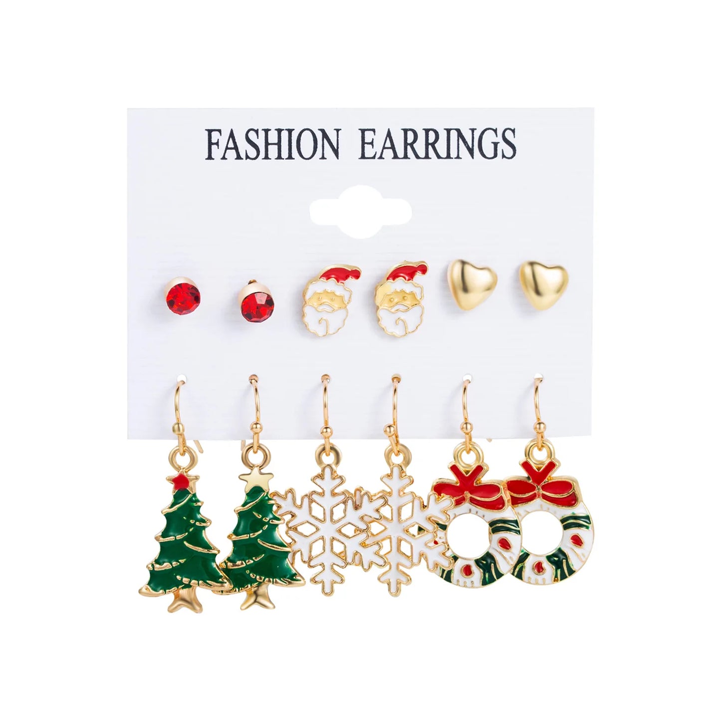 6pcs Women's Christmas Stud Earring Set Elk Christmas Tree Snowman Moon Decoration Hoop Earrings  Pierced Ear Jewelry Gift