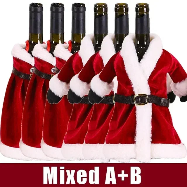 6/1pc Christmas Wine Bottle Cover Red Velvet Dress Clothes Bottles Bags Xmas Dinner Tableware New Year Party Home Decoration