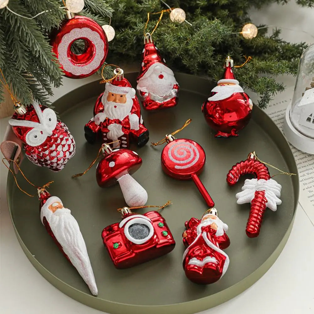 2PCS Red&white Christmas Hanging Decoration Santa Clause Camera Owl Xmas Ornament Ball Shopwindow Plastic Xmas Baubles