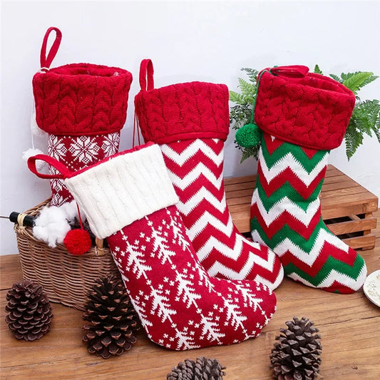 Christmas Stocking Sack Xmas Gift Candy Bag Christmas Decorations For Home Knitted Sock Christmas Tree Decor