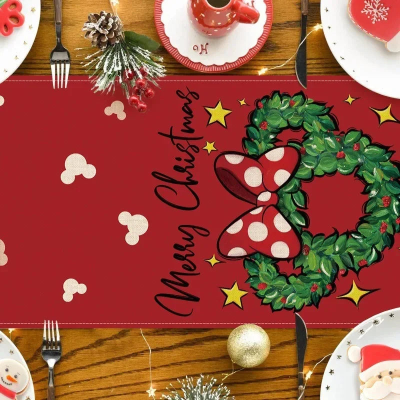 Minnie Mickey Mouse Christmas Tablecloth Cute Table Runners New Year Dinner Party Home Living Room Xmas Ornament Decor Gifts