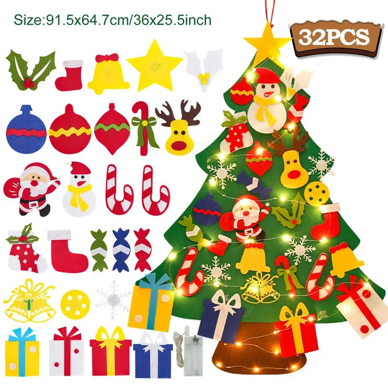 DIY Felt Christmas Tree with Light Christmas Decoration for Home Navidad Christmas Ornaments Xmas Natal Noel Gifts New Year 2024