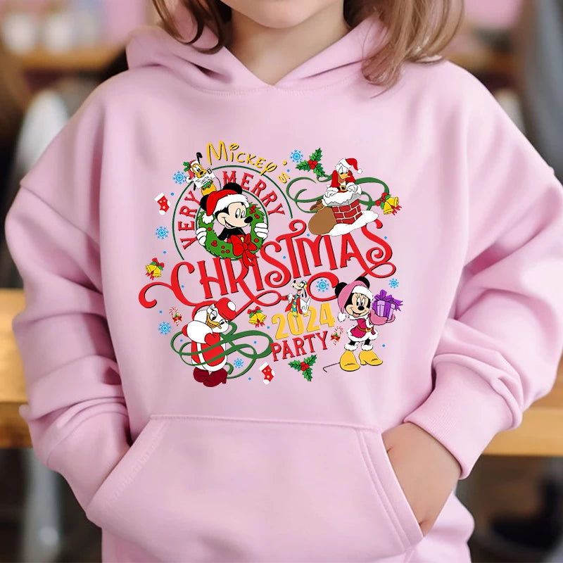 Mickey Christmas 2024 kids hoodie autumn and winter plus velvet sweater holiday gift for boys and girls