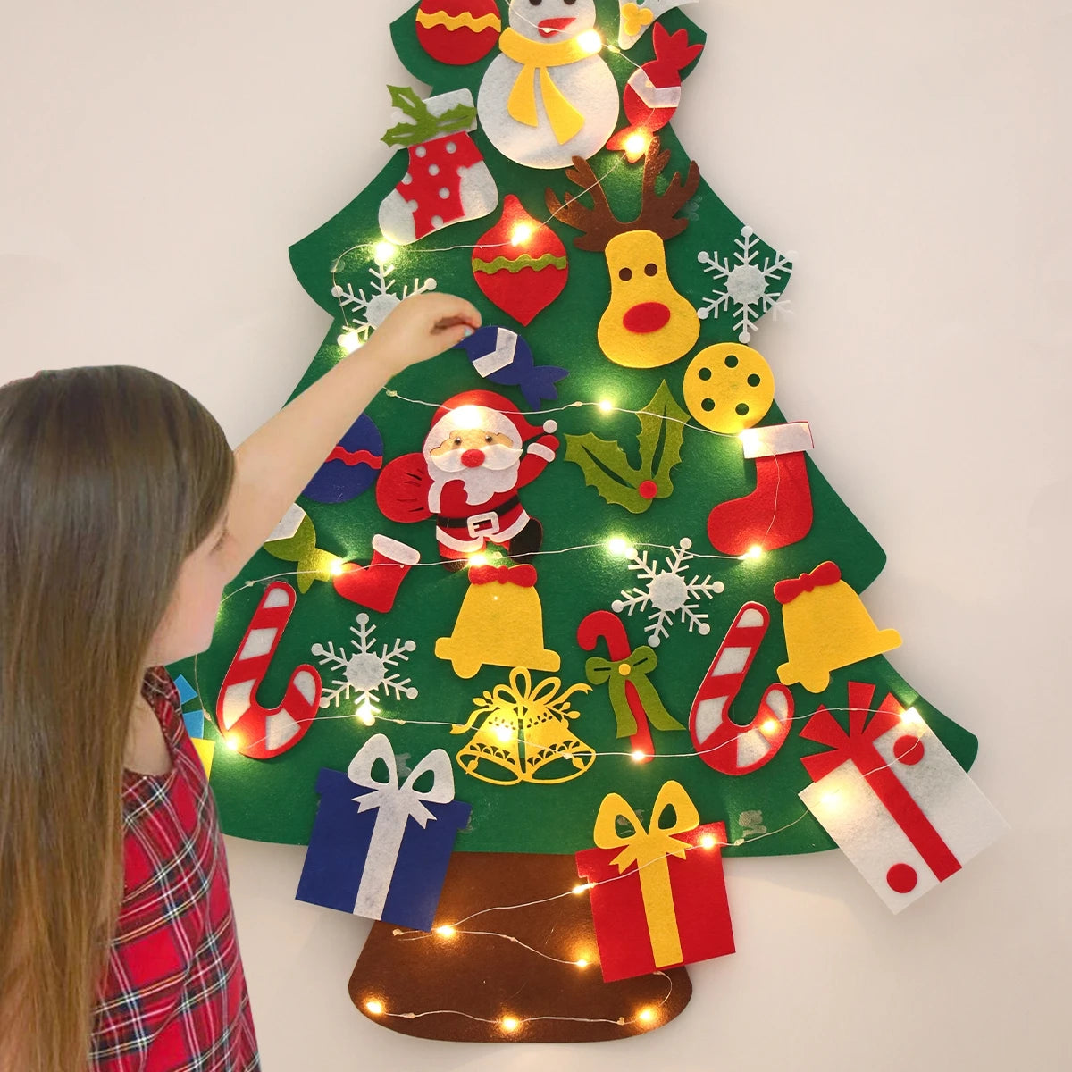 DIY Felt Christmas Tree with Light Christmas Decoration for Home Navidad Christmas Ornaments Xmas Natal Noel Gifts New Year 2024