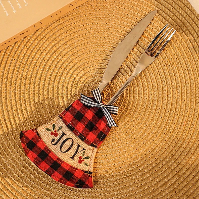 Christmas Silverware Holders Buffalo Plaid Tableware Knife and Fork Bags Pouches for Dinner Table Decor